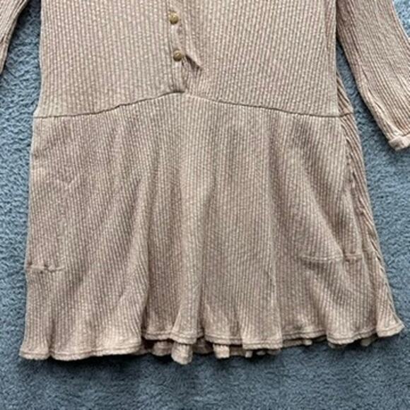 Free‎ People Beach Small Long Sleeve Peach Oversized Ribbed Dress Pockets - Picture 4 of 6